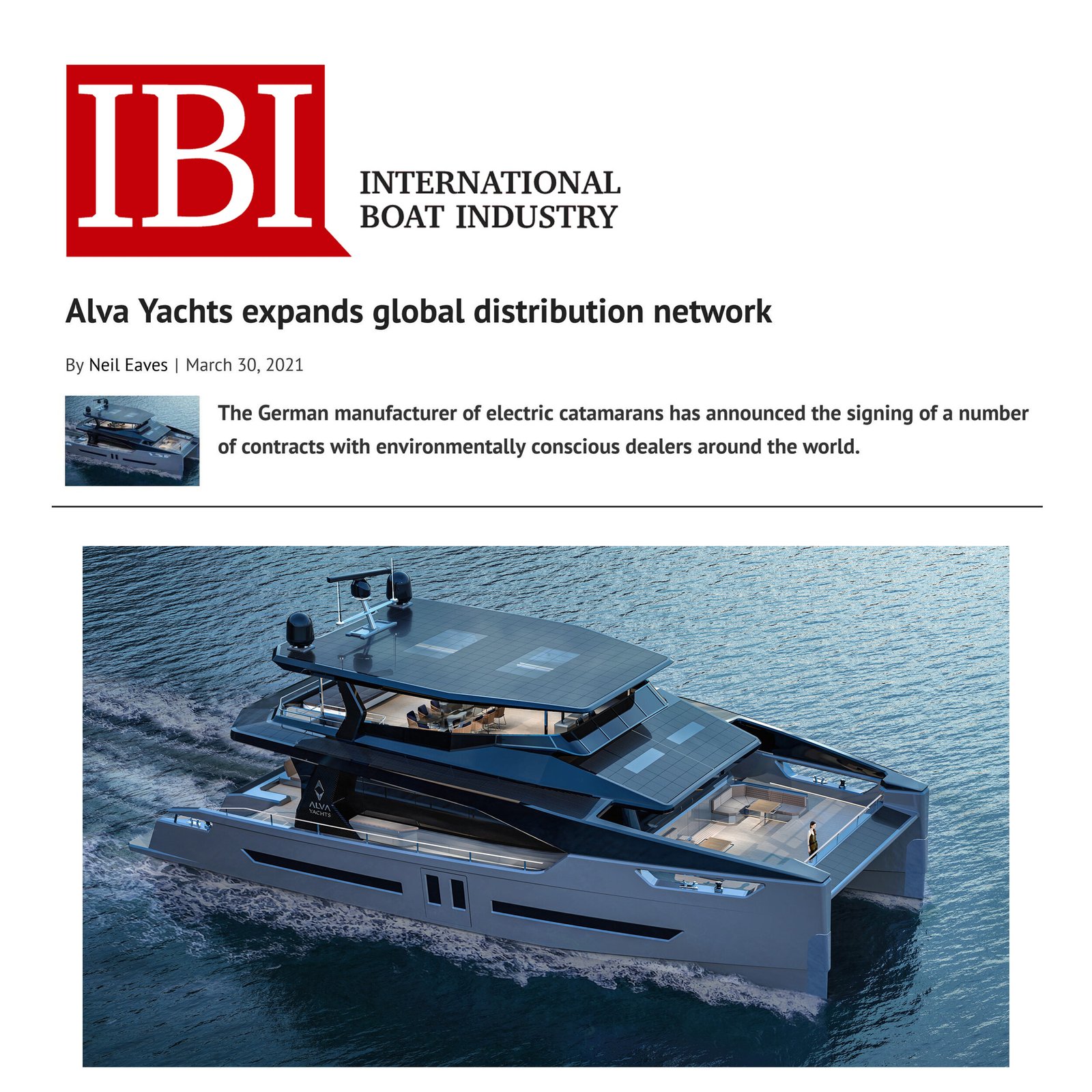 IBI News: Alva Yachts expands global distribution network