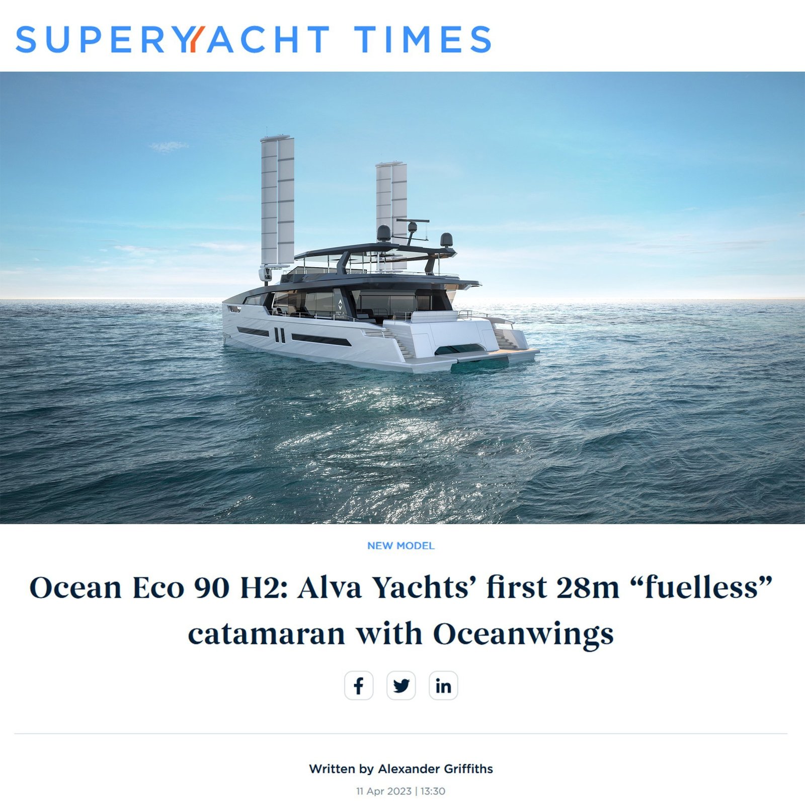 Ocean Eco 90 H2: Alva Yachts’ first 28m “fuelless” catamaran with Oceanwings